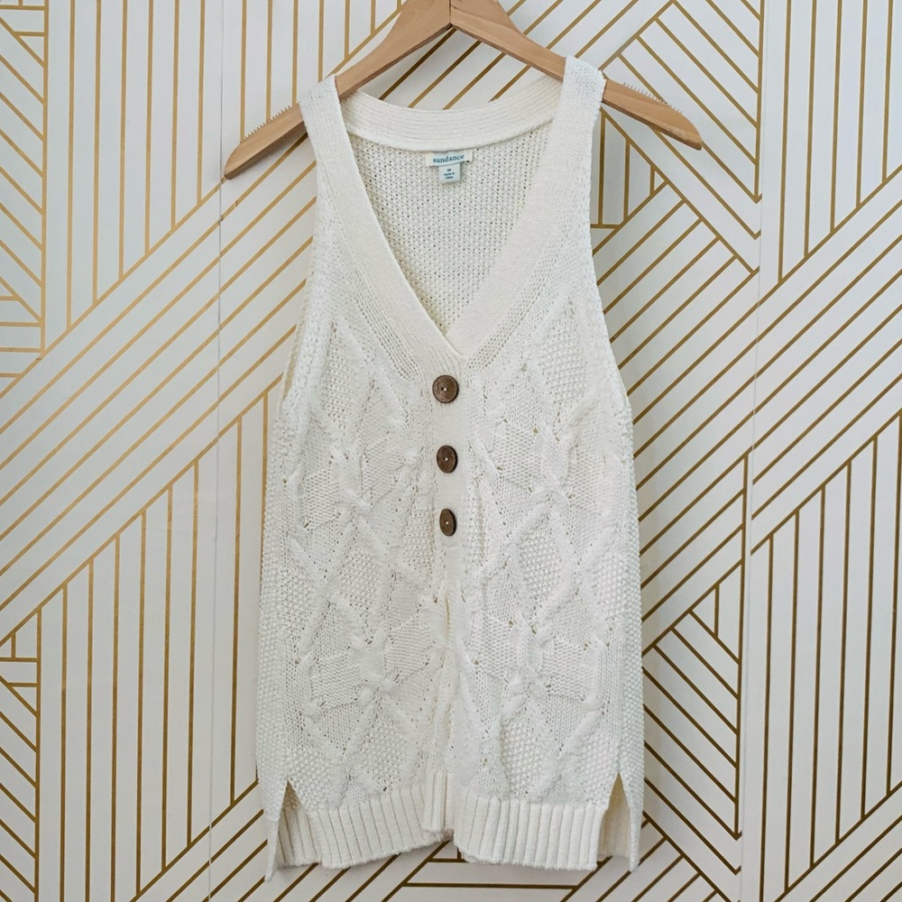 Sundance Kenzie Cable knit Sweater Tank Sleeveless V-Neck Boho Minimalist cotton